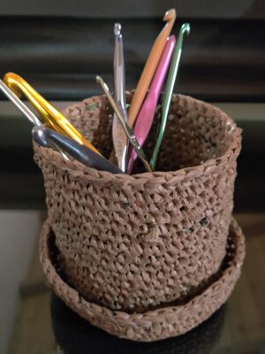 Upcycled Plastic Plarn Container Cup & Dish